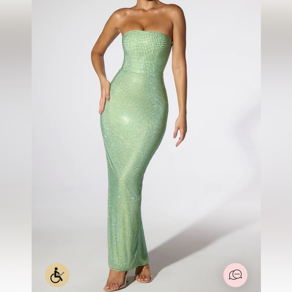 Oh Polly Daleyza Embellished Strapless Evening Gown In Sage Green